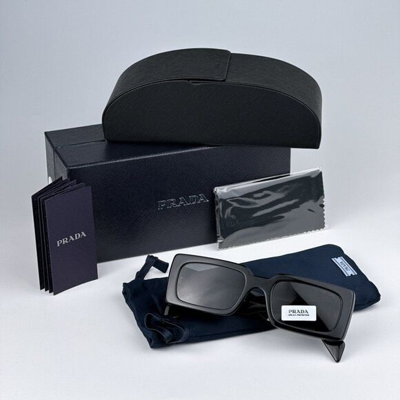 NEW Prada PRA07S 1AB5S0 Black Dark Grey Cat Eye Rectangle Sunglasses PR A07S - Picture 11 of 12